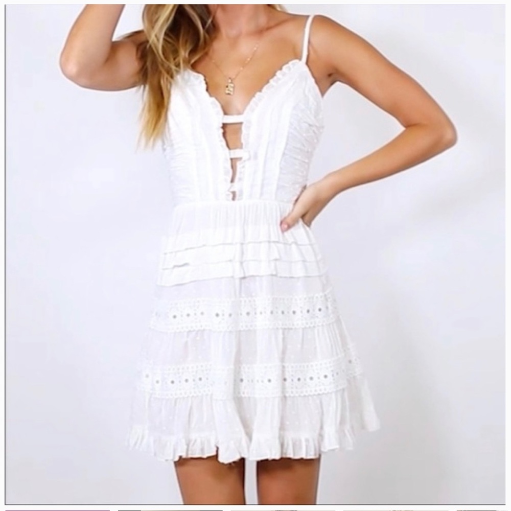 White Princess Polly Spaghetti Strap Ruffle Dress (Size US 0, NEW WITH TAGS)